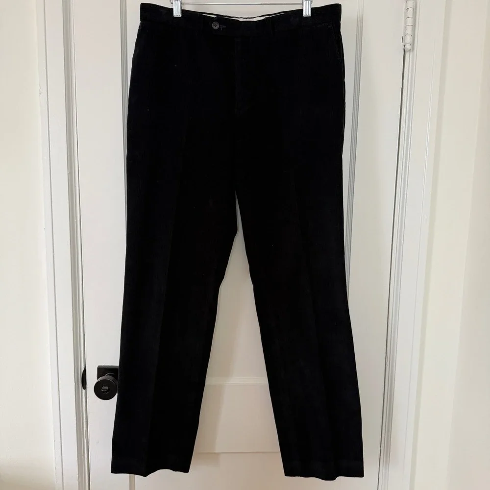 Lauren Ralph Lauren Mens Black Corduroy Pants Straight Leg Cotton 34W x 32L‎